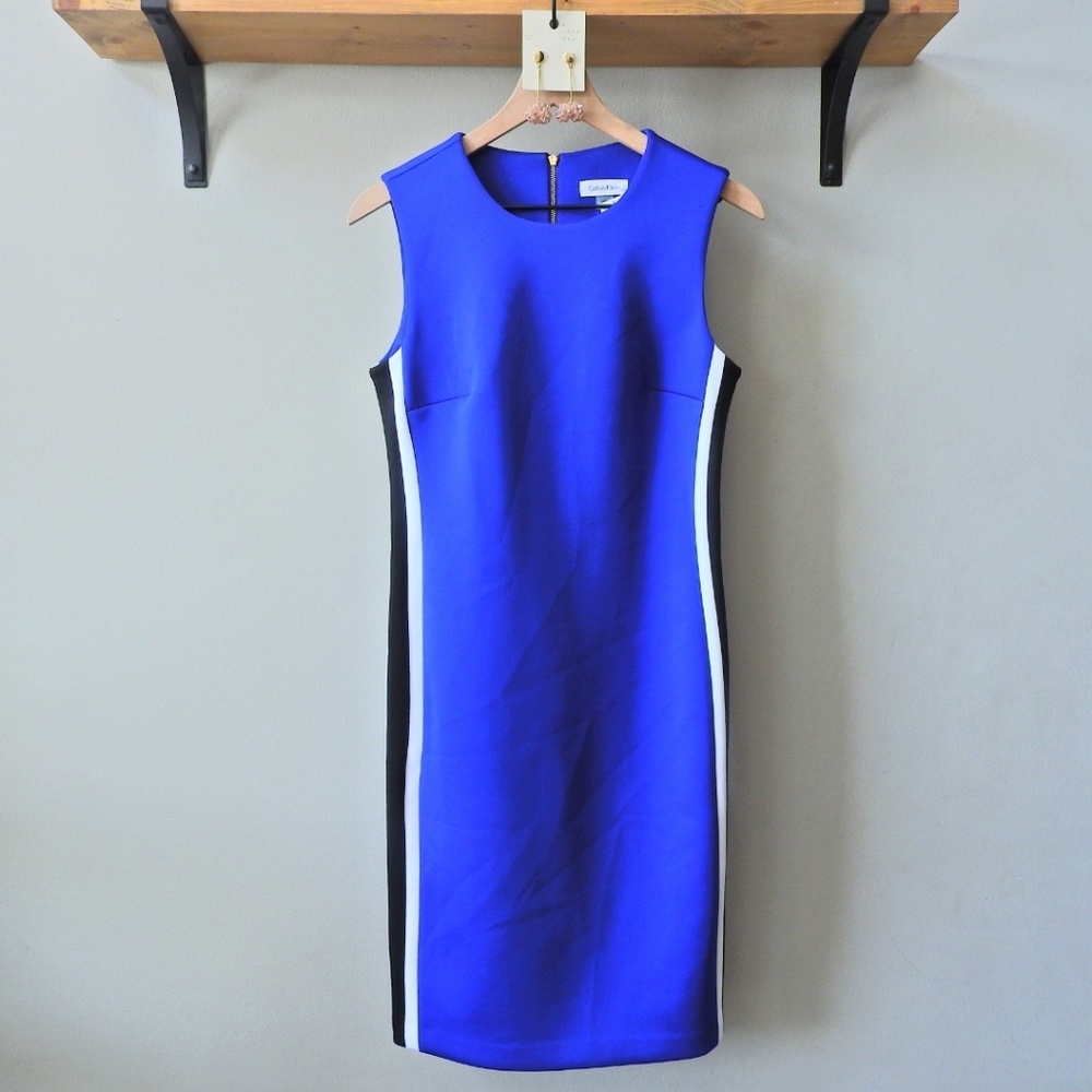 Calvin Klein blue black & white stiped midi dress - Picture 2 of 2